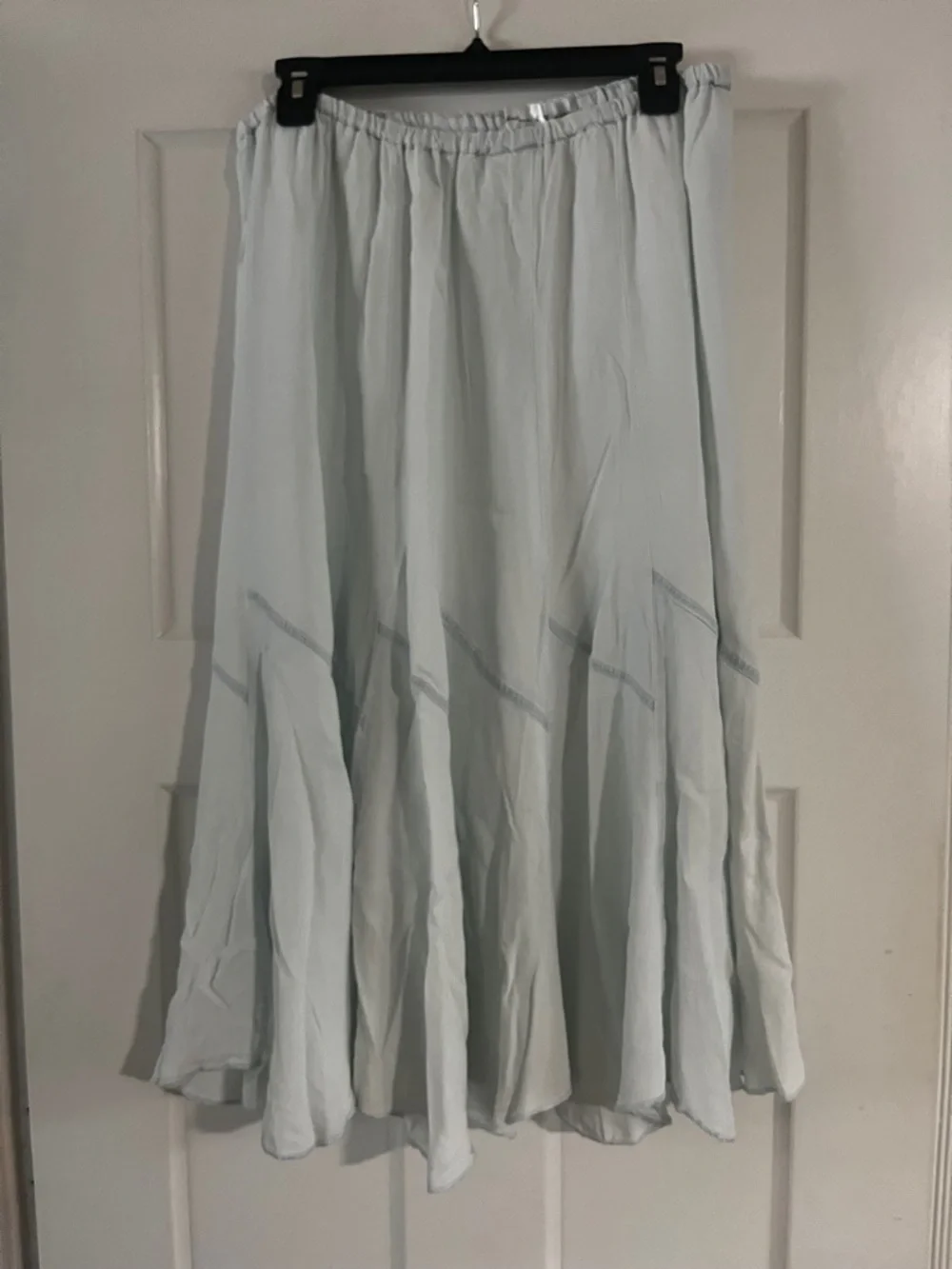 Chelsea & Theodore Powder Blue Midi Chambray Skirt - Picture 3 of 6